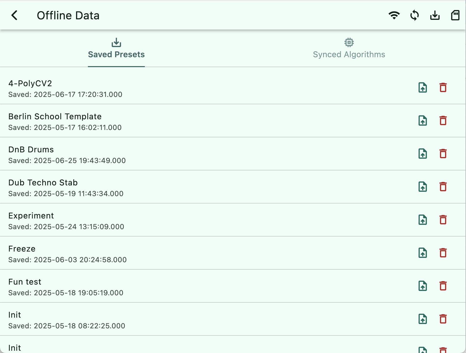 Offline Data saved presets