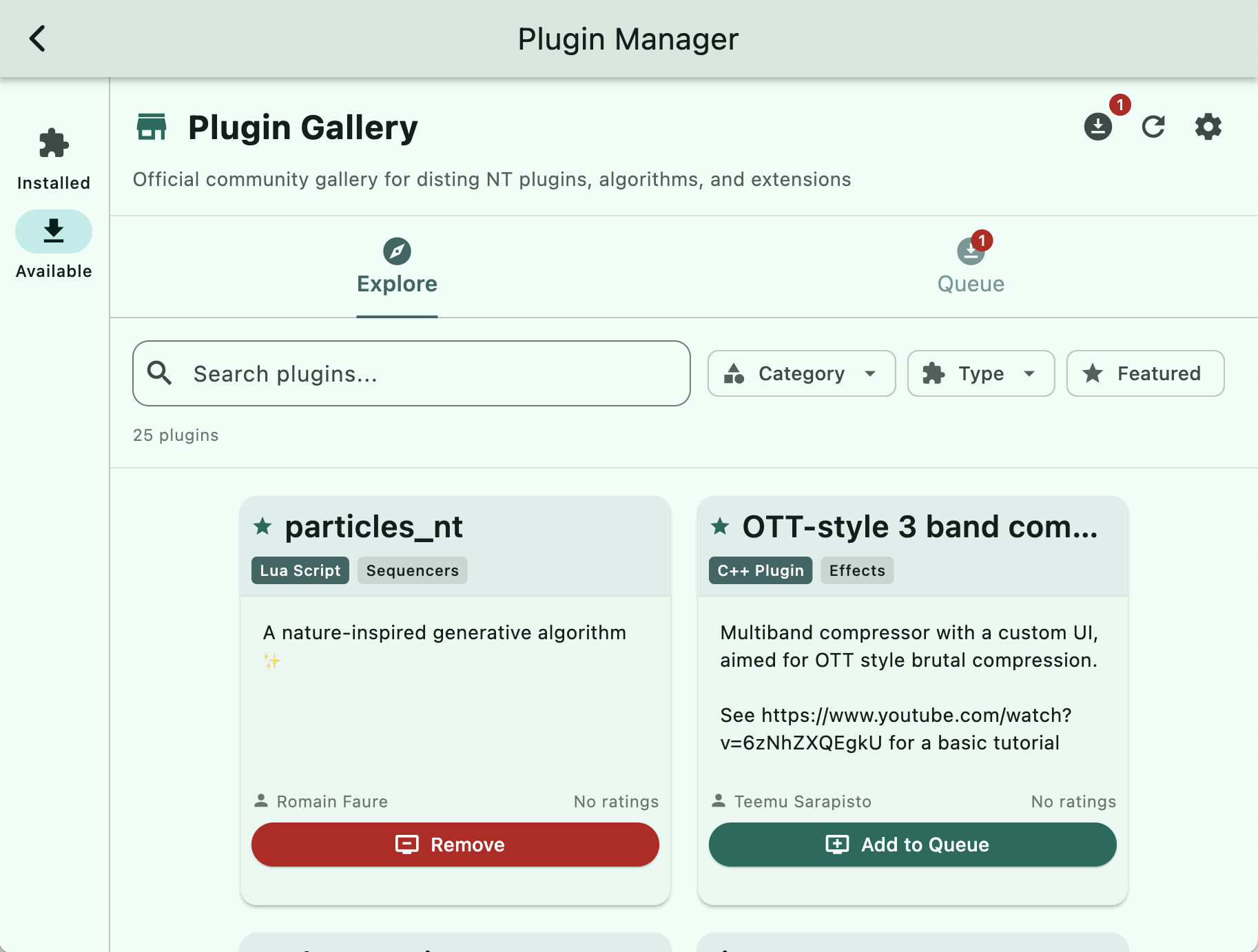 Plugin Gallery explore tab