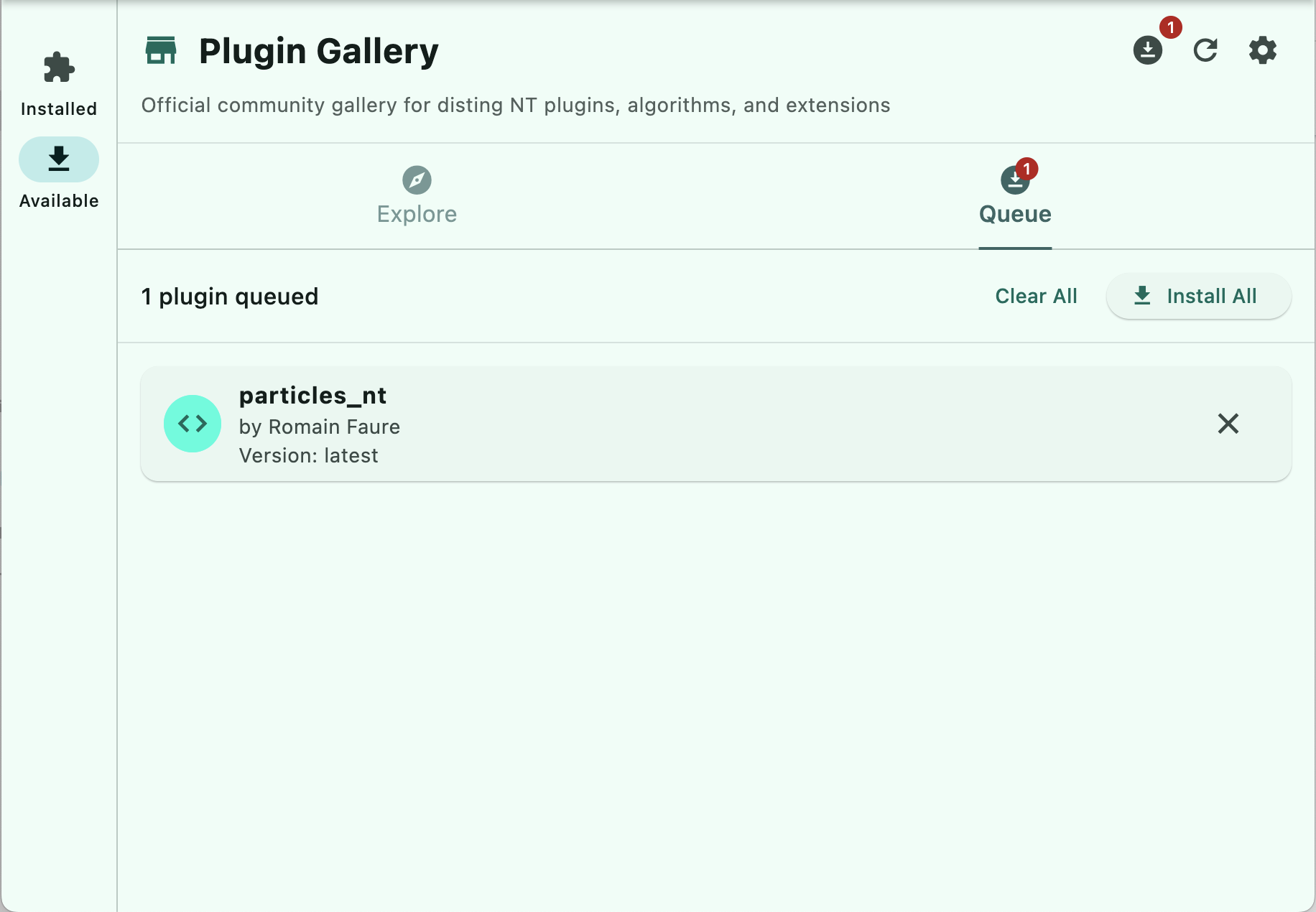 Plugin Gallery queue tab
